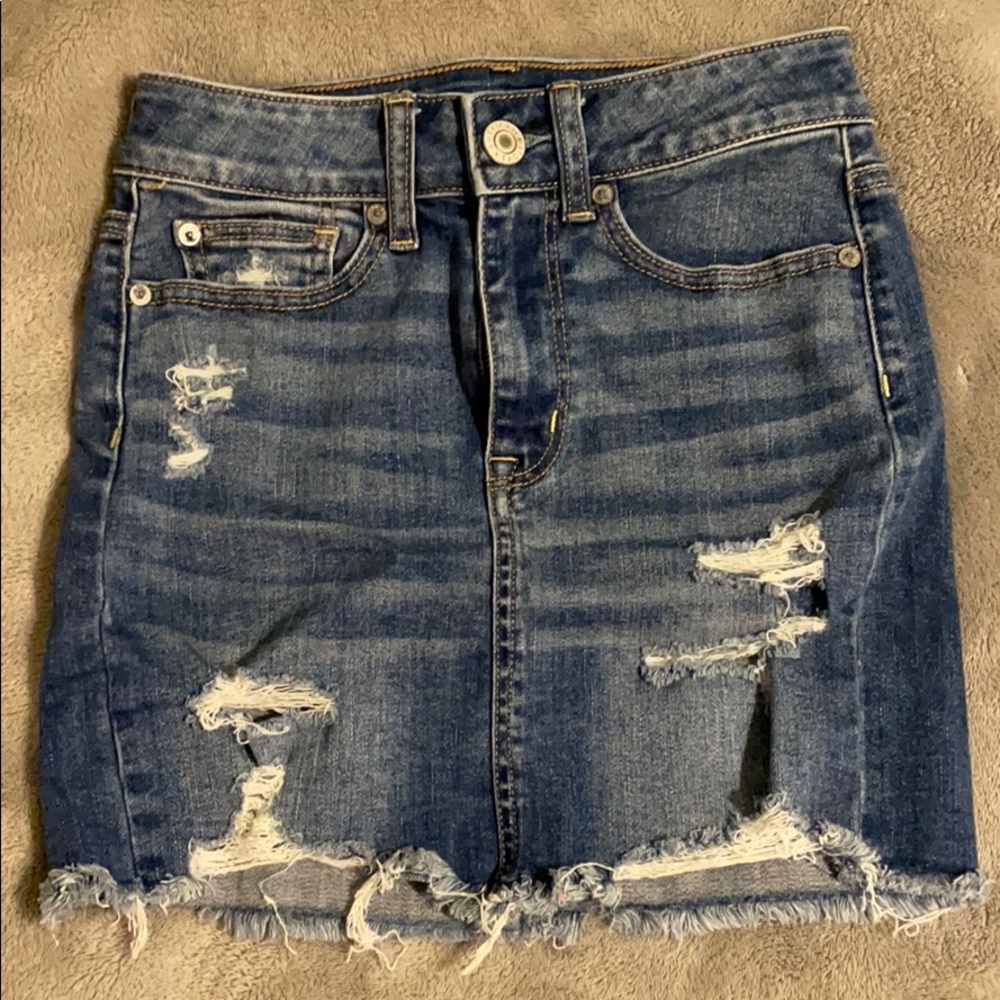 distressed denim skirt